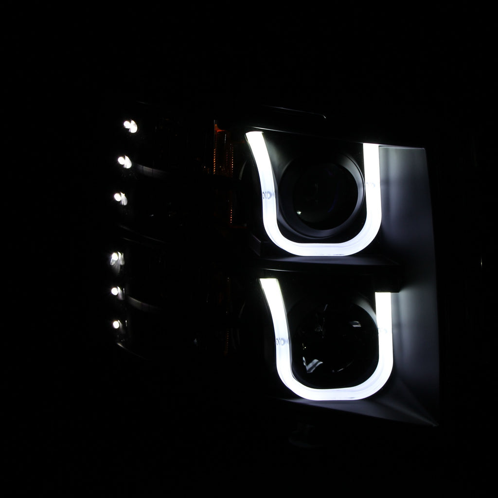 Projector Headlight Set; Clear Lens; Black Housing; Pair; w/U-Bar;