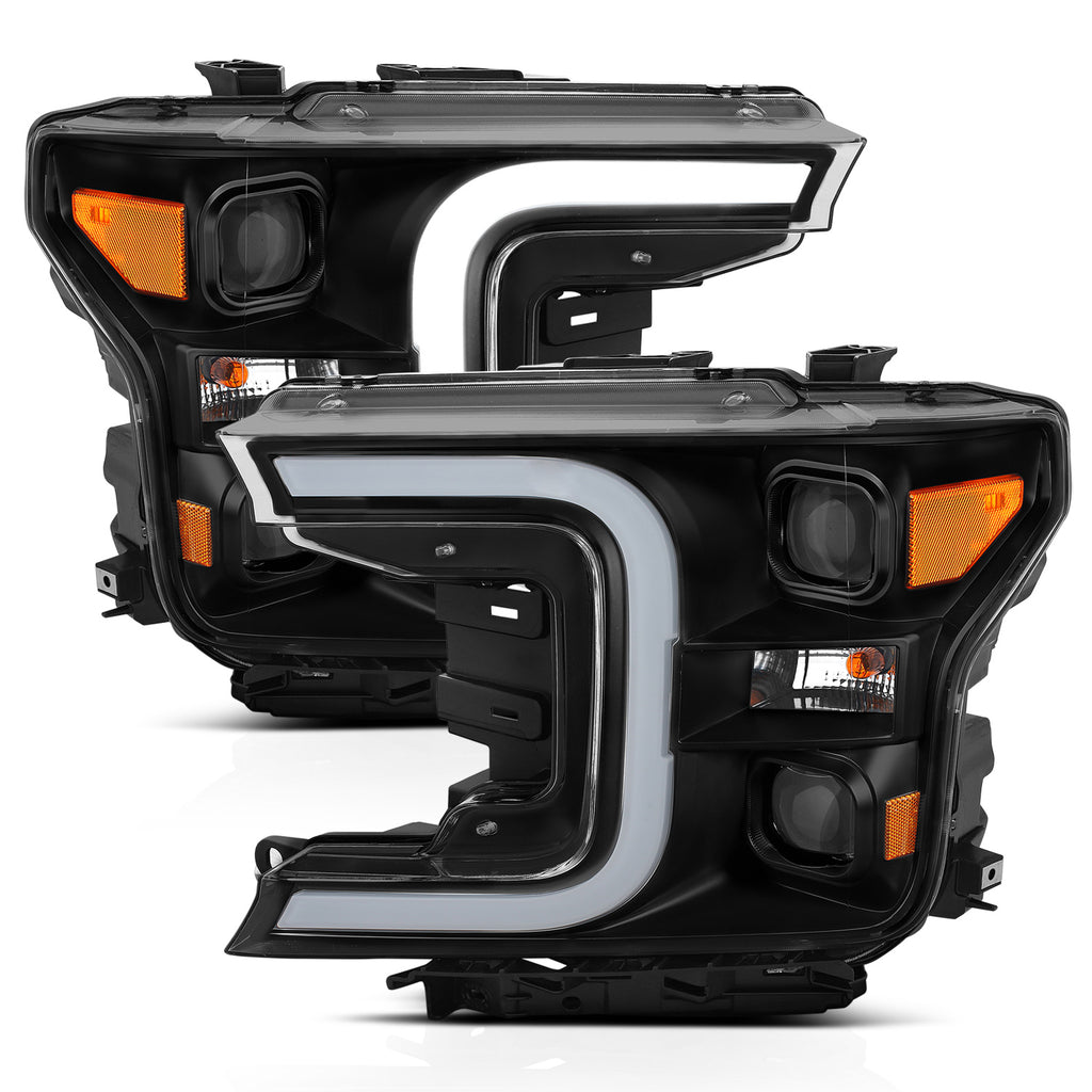 LED Projector Headlights w/ Plank Style Switchback Black w/ Amber