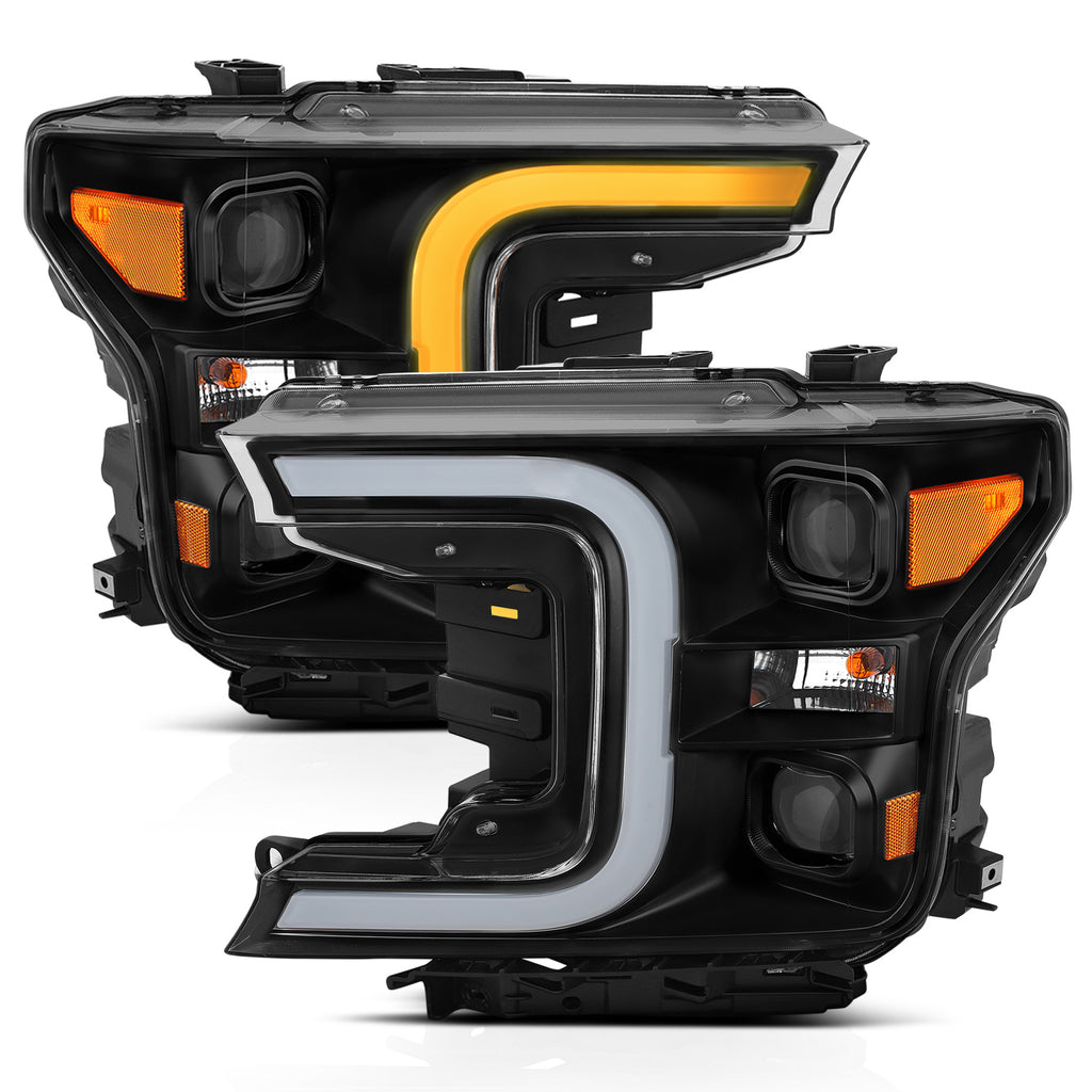 LED Projector Headlights w/ Plank Style Switchback Black w/ Amber