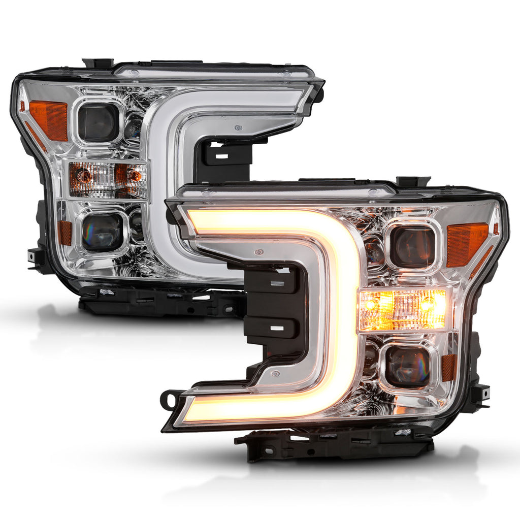 LED Projector Headlights w/ Plank Style Switchback Chrome w/ Amber
