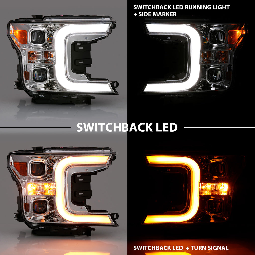 LED Projector Headlights w/ Plank Style Switchback Chrome w/ Amber