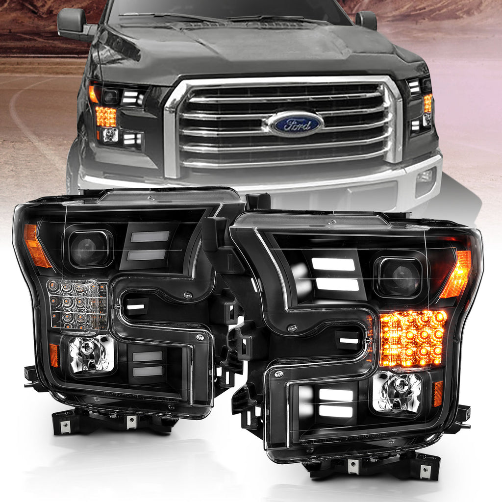 Projector Headlights w/ Plank Style Design Black w/ Amber Sequential Turn Signal