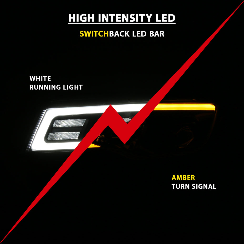 Projector Headlights w/ Plank Style Switchback Black w/ Amber