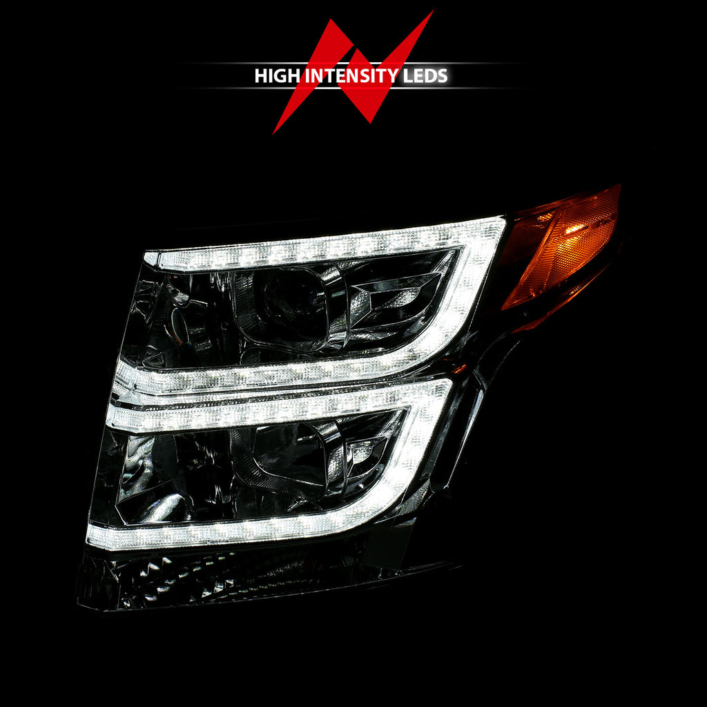 Anzo Plank Style Chrome W/Drl Led Projector Headlights 15-20 Tahoe / Suburban