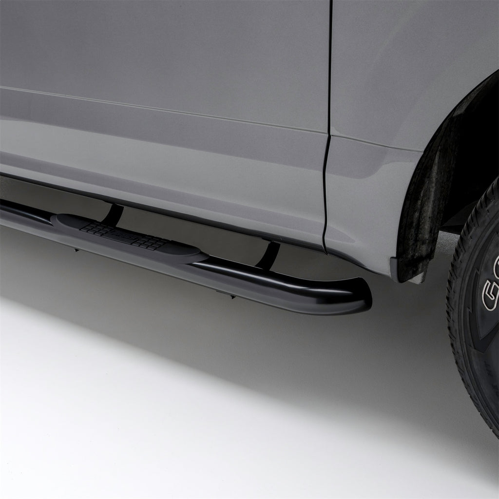 3in. Round Black Steel Side Bars; Select Ford F-150; F-250; F-350 Super Duty