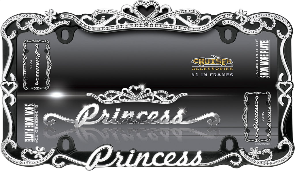 License Plate Frames; Princess; Chrome/Black;