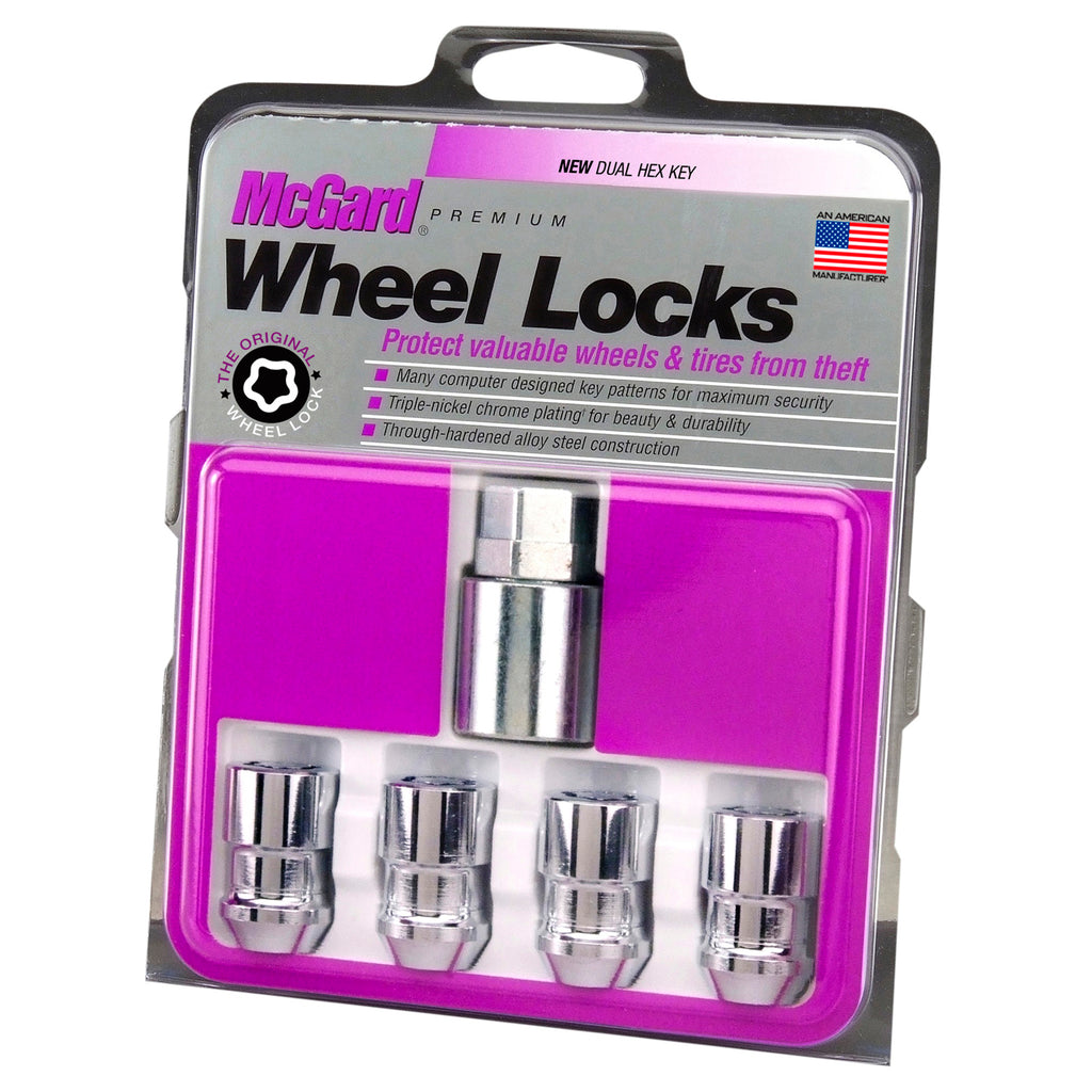 Chrome Cone Seat Wheel Lock Set (1/2-20 Thread Size) - Set of 4 Locks and 1 Key