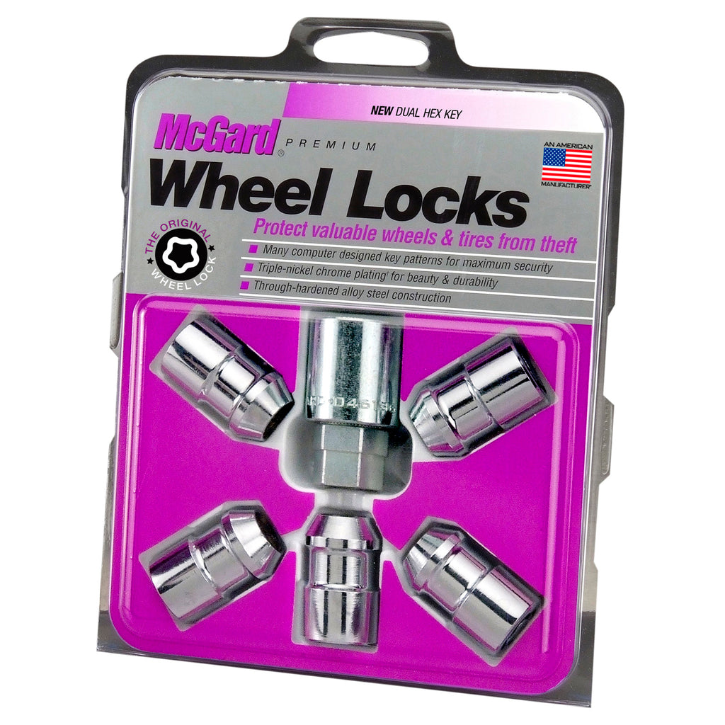 Chrome Cone Seat Wheel Lock Set (1/2-20 Thread Size) - Set of 5 Locks and 1 Key