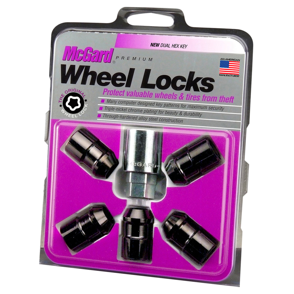 Black Cone Seat Wheel Lock Set (1/2-20 Thread Size) - Set of 5 Locks and 1 Key