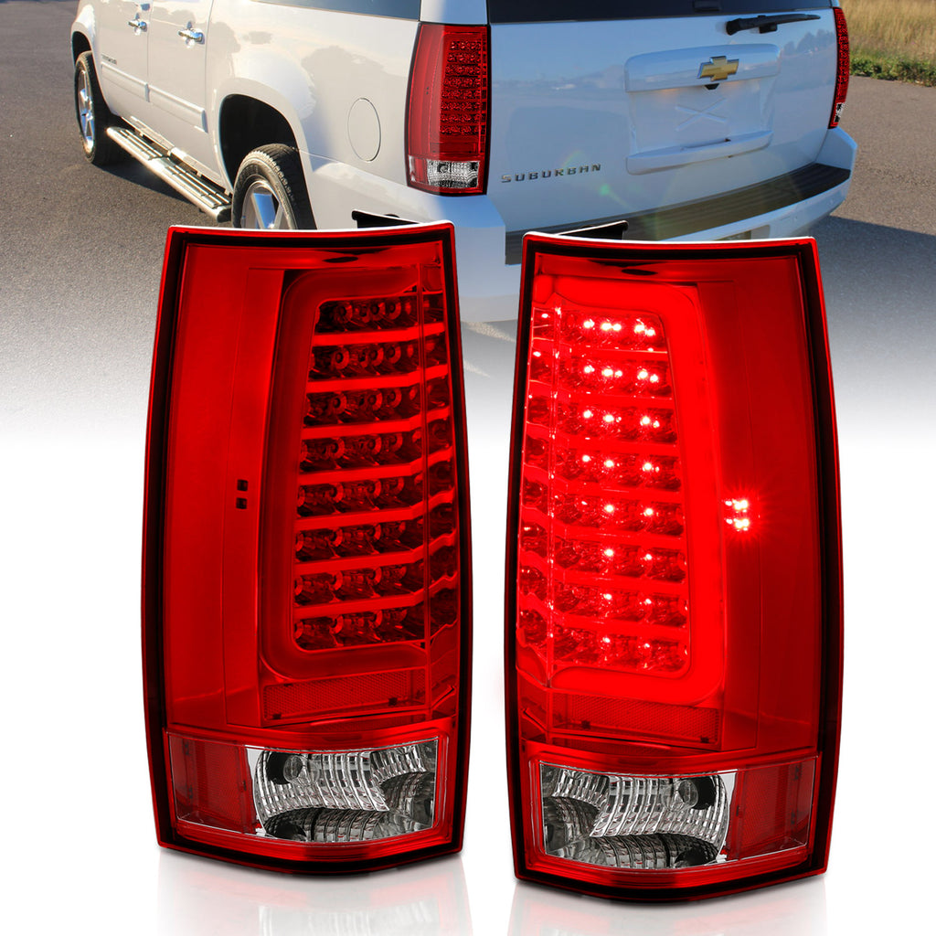 Anzo Chrome Plank Style Chrome LED Tail Lights With Red/Clear Lens 07-14 Tahoe/Suburban/Yukon