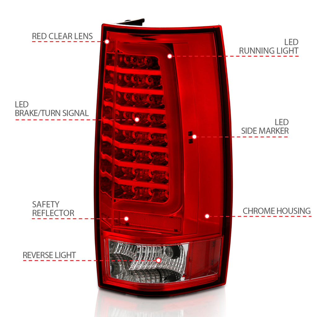 Anzo Chrome Plank Style Chrome LED Tail Lights With Red/Clear Lens 07-14 Tahoe/Suburban/Yukon