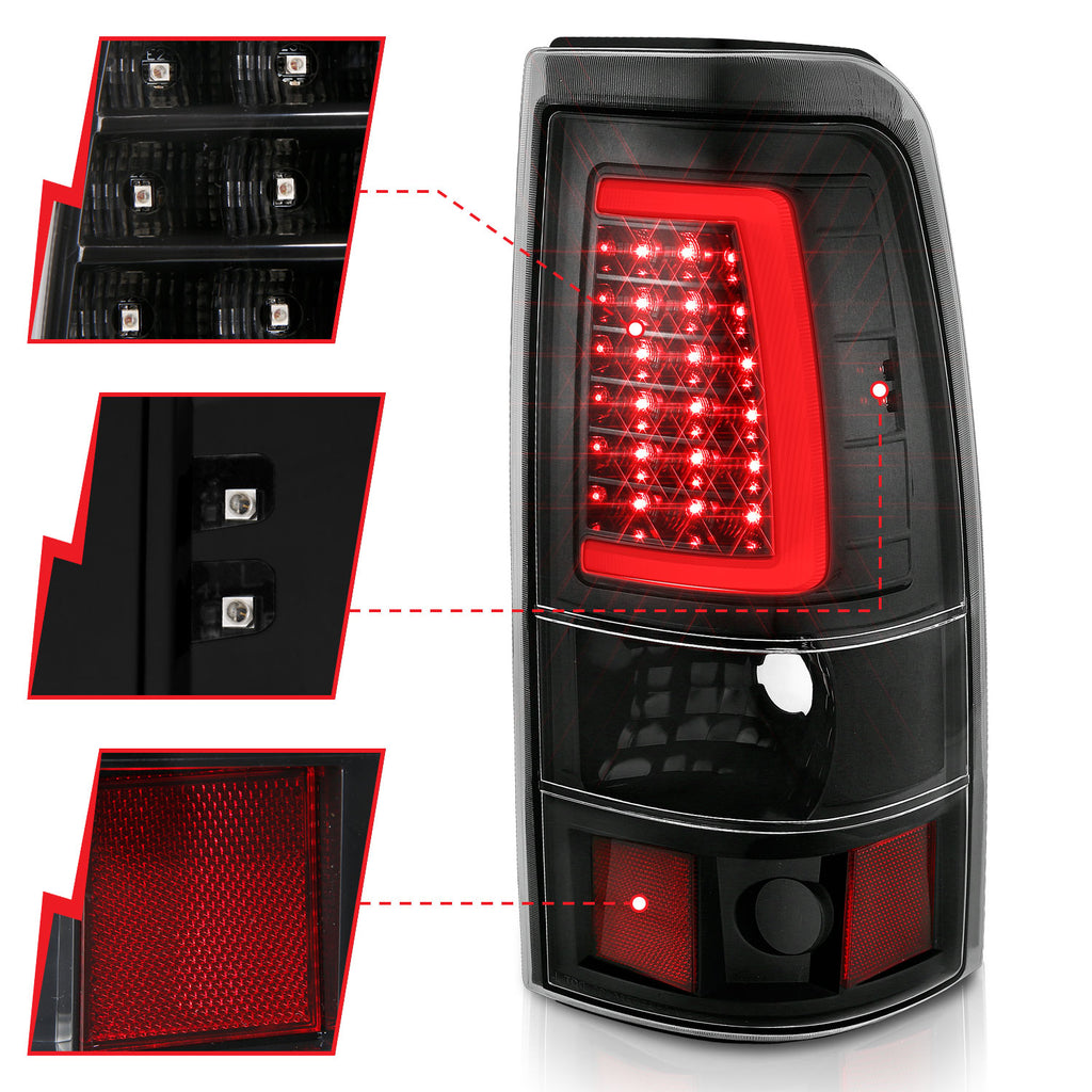 Anzo Plank Style Black LED Tail Lights With Clear Lens 03-06 Silverado