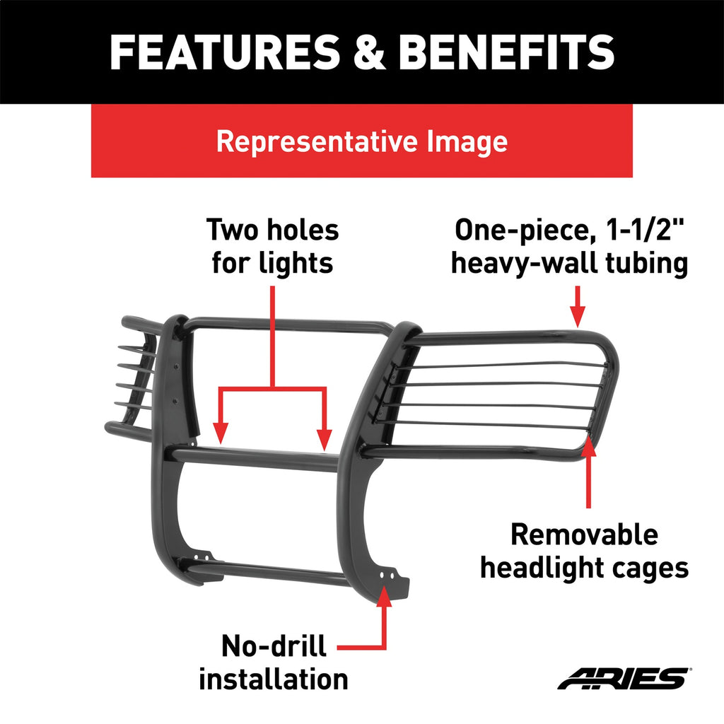 ARIES 5060 1-1/2-Inch Black Steel Grille Guard; No-Drill; Select Ram 1500