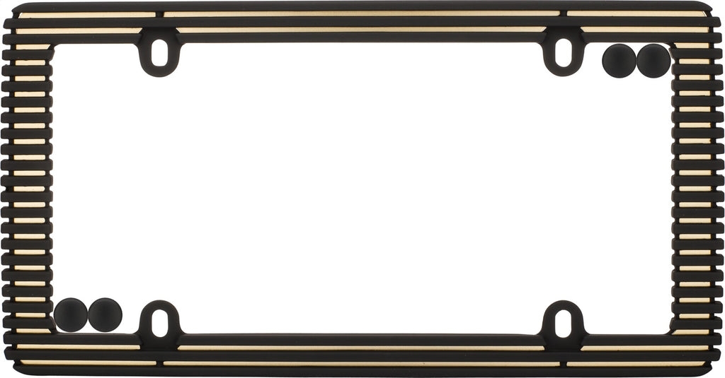 License Plate Frames; Billet; Flat Black/Matte Gold; w/Fastener Caps;