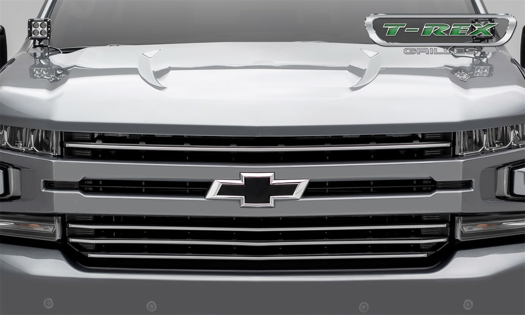 Billet Series Grille; Horizontal Round; Aluminum; Brushed; 4 Pc; Overlay;