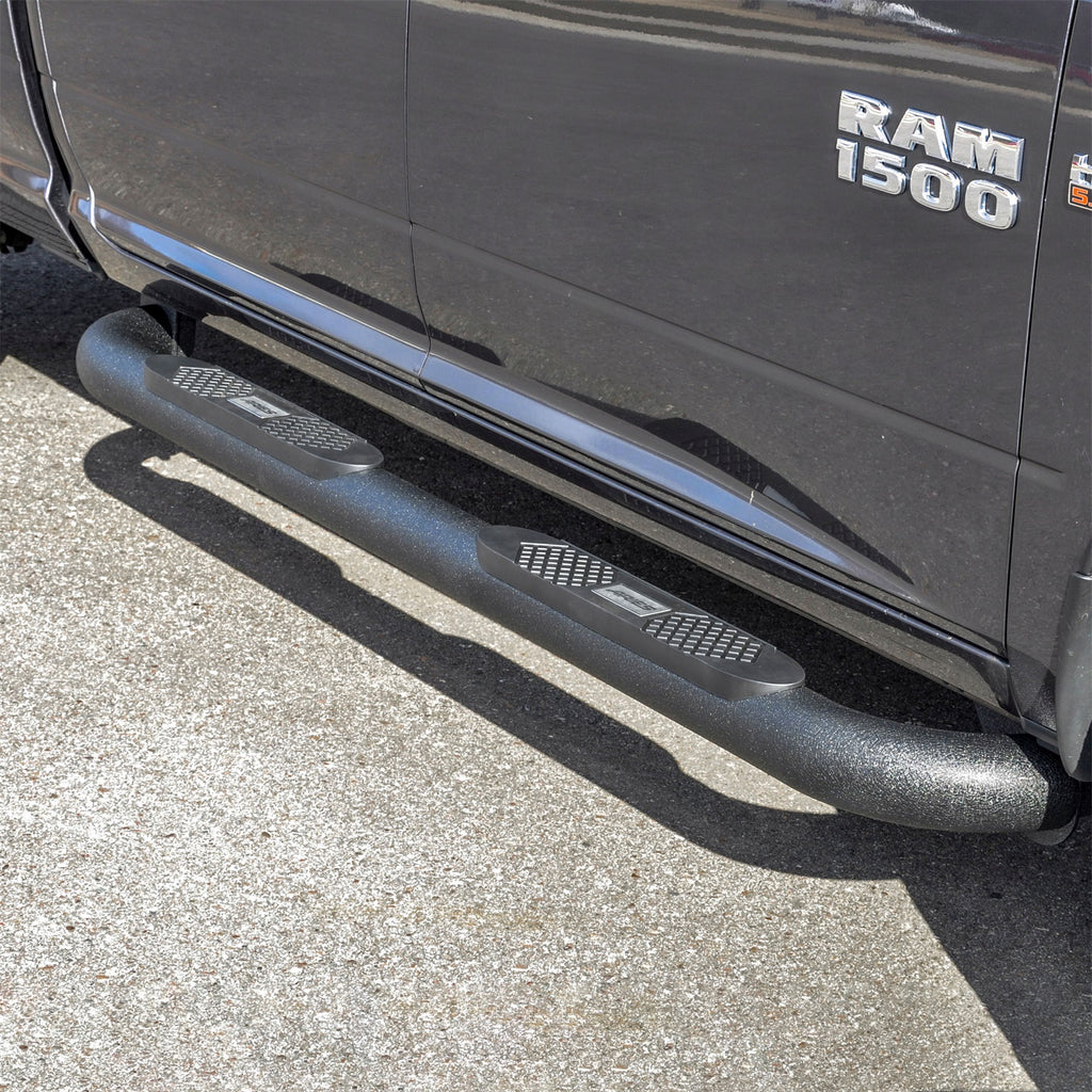 Big Step 4in. Black Aluminum Round Side Bars; Select Dodge; Ram 1500