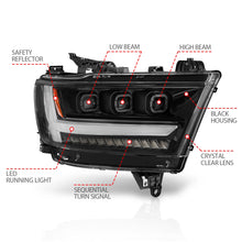 Load image into Gallery viewer, Anzo Black Plank Style Passenger Side LED Projector Headlight With Sequential Turn Signal 19-20 Ram 1500 Tradesman/Bighorn