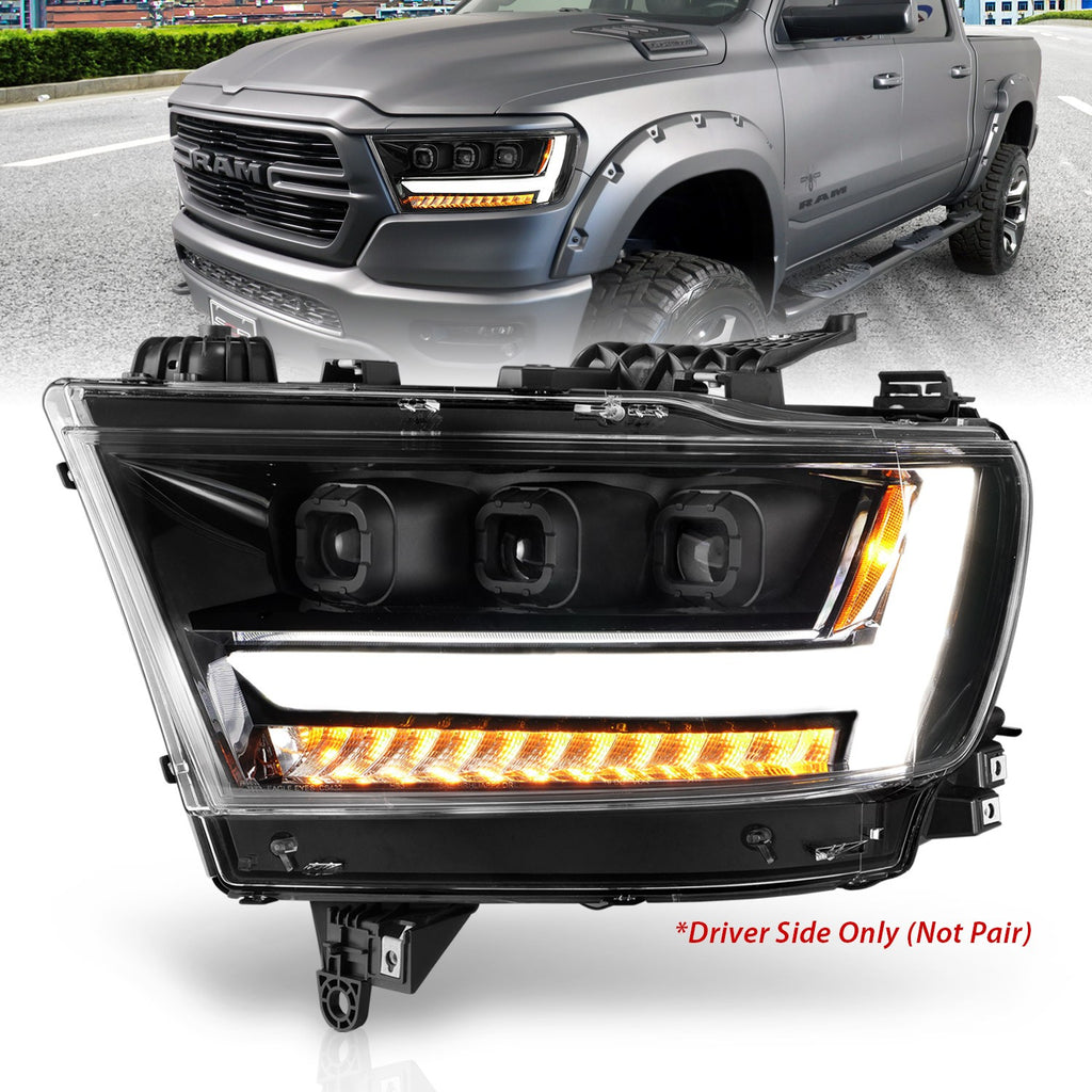 Anzo Black Plank Style Driver Side Led Projector Headlight With Sequential Turn Signal 19-20 Ram 1500 Tradesman/Bighorn