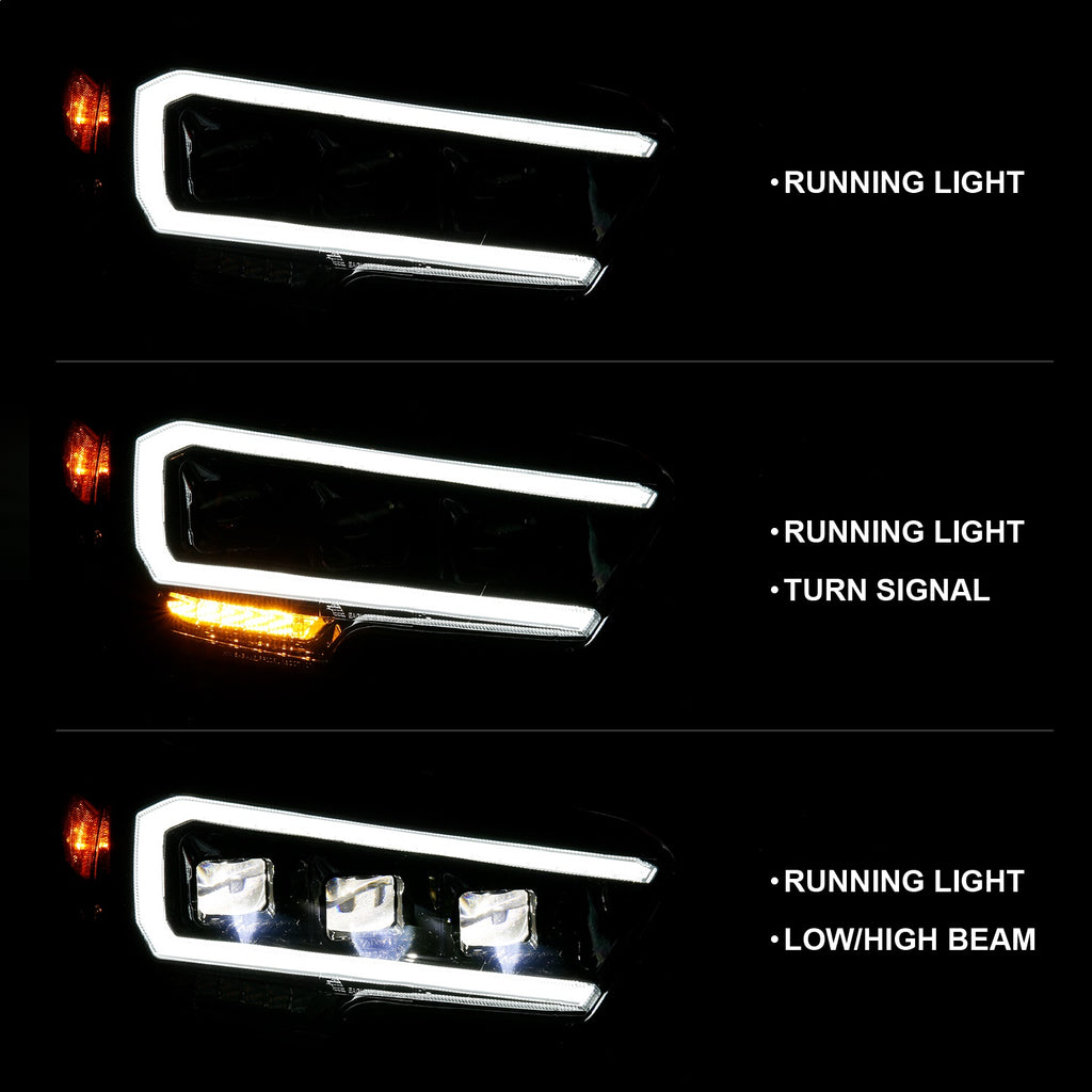 Anzo Black Plank Style LED Projector Headlights 16-18 Tacoma