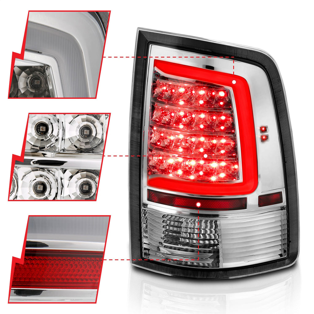 Anzo Chrome Plank Style LED Tail Lights With Clear Lens Dodge Ram 09-18 1500 / 10-18 2500/3500