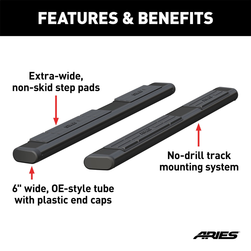 ARIES B2875 75-Inch Oval Black Aluminum Nerf Bars; Brackets Sold Separately