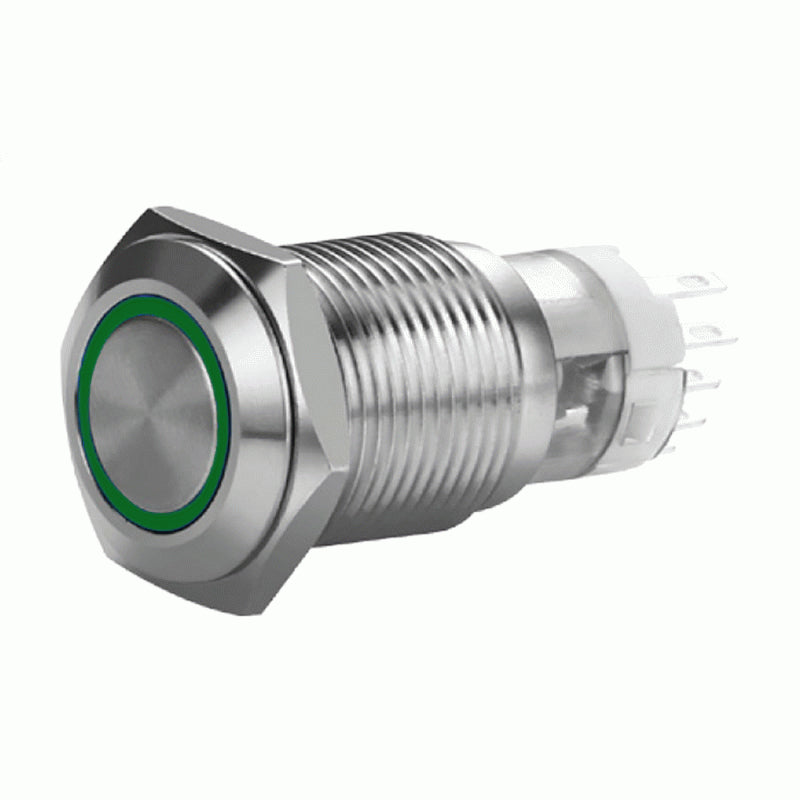 19Mm Stainless Momentary Switch W/Harness Green
